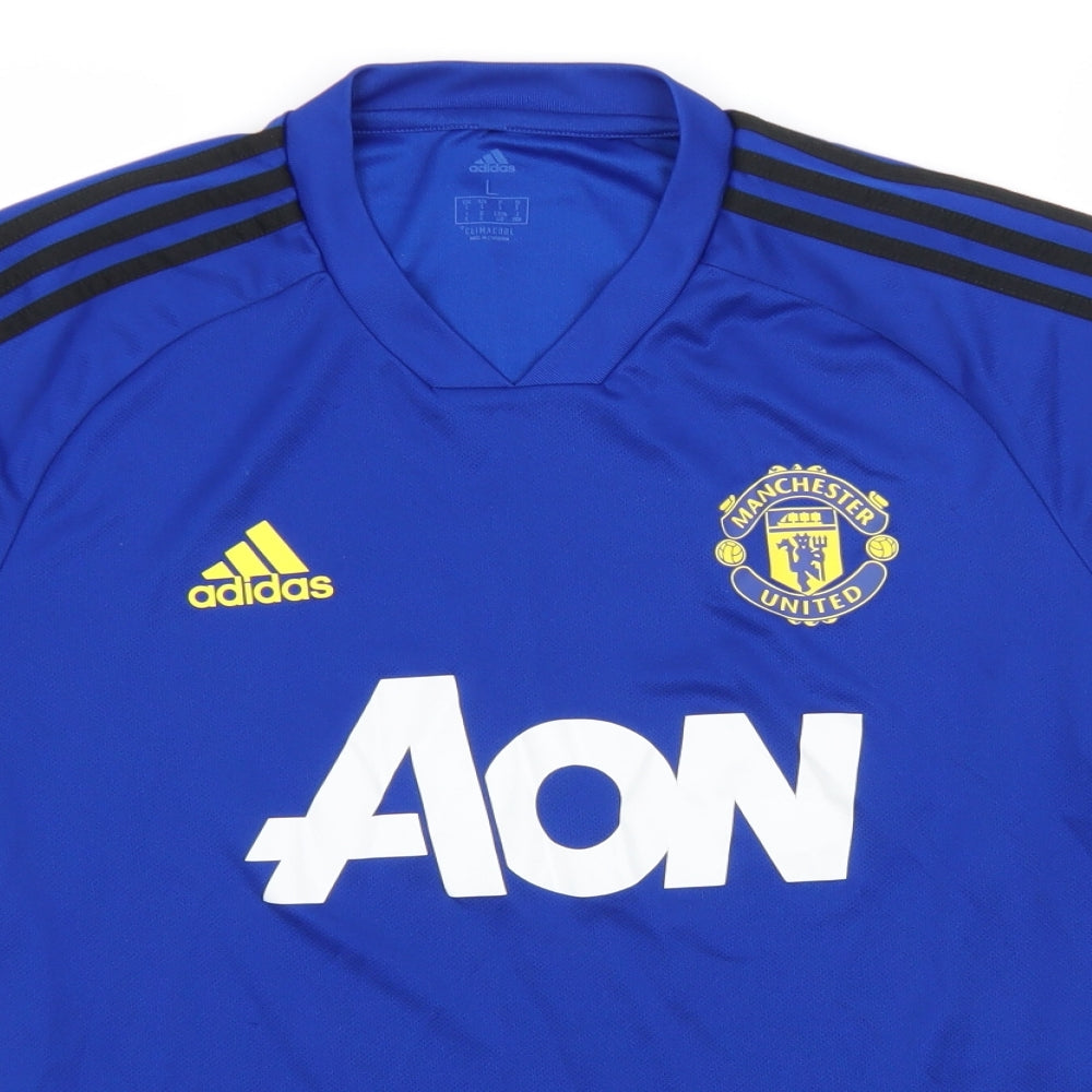 adidas Mens Blue  Polyester  T-Shirt Size L Round Neck  - Manchester United