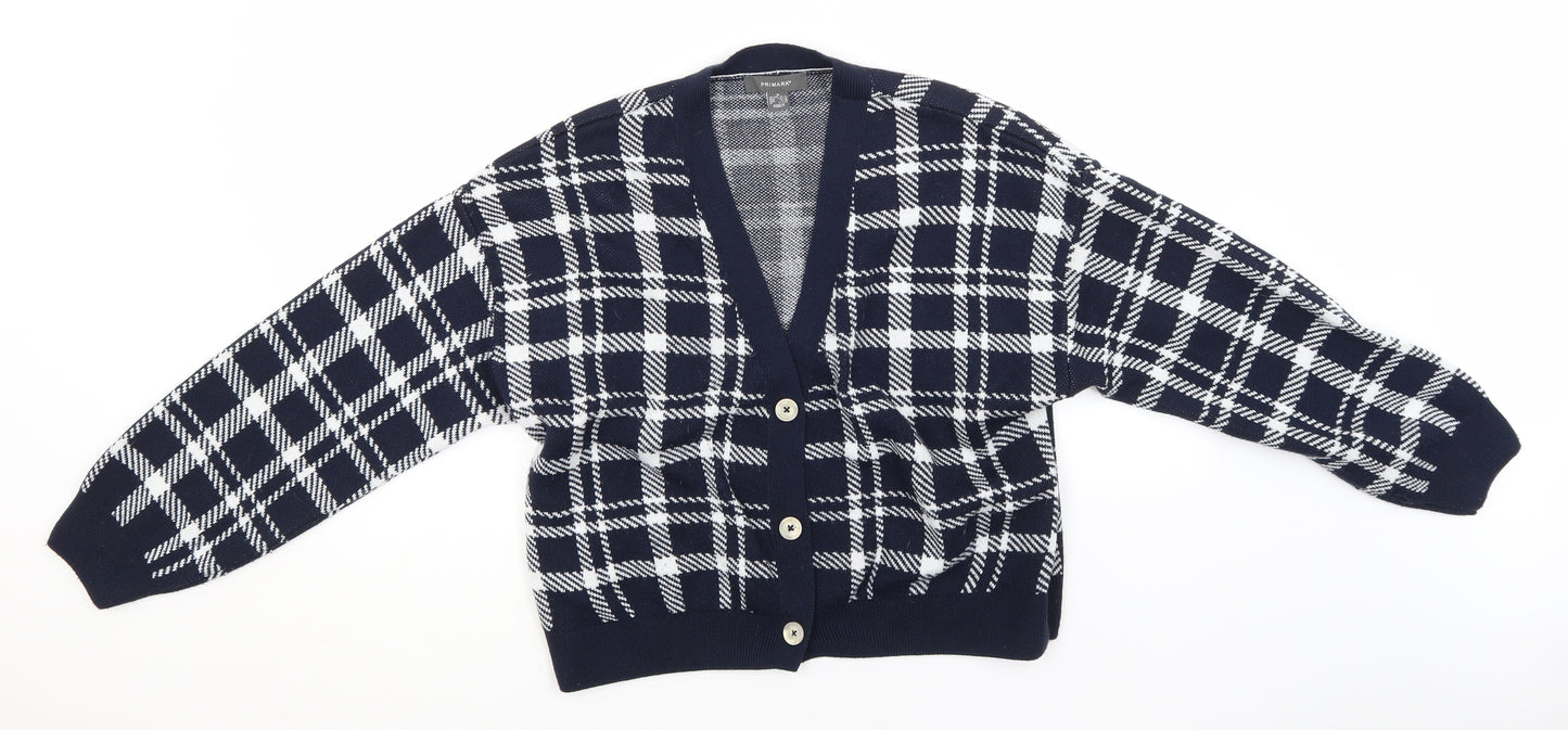 Primark Mens Blue V-Neck Plaid  Cardigan Jumper Size M