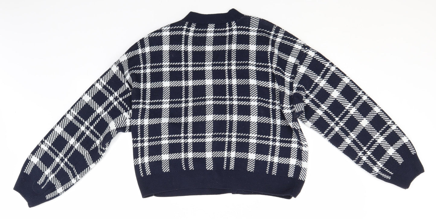 Primark Mens Blue V-Neck Plaid  Cardigan Jumper Size M