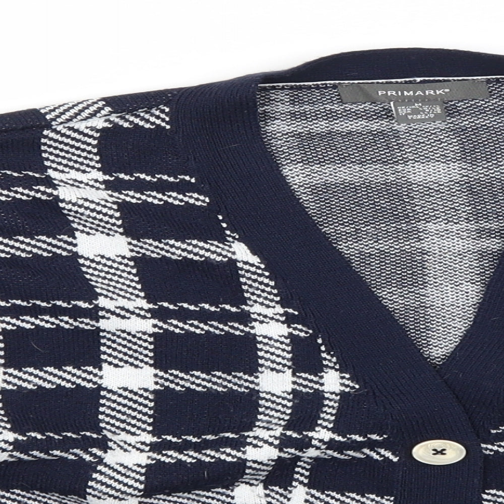 Primark Mens Blue V-Neck Plaid  Cardigan Jumper Size M