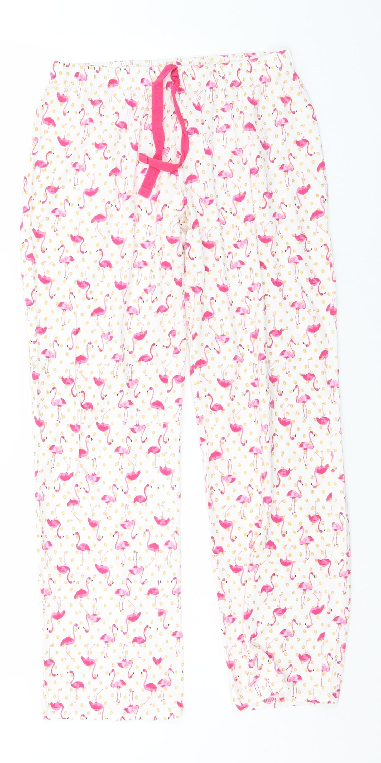 George Womens White Animal Print Cotton  Pyjama Pants Size 12   - Flamingos