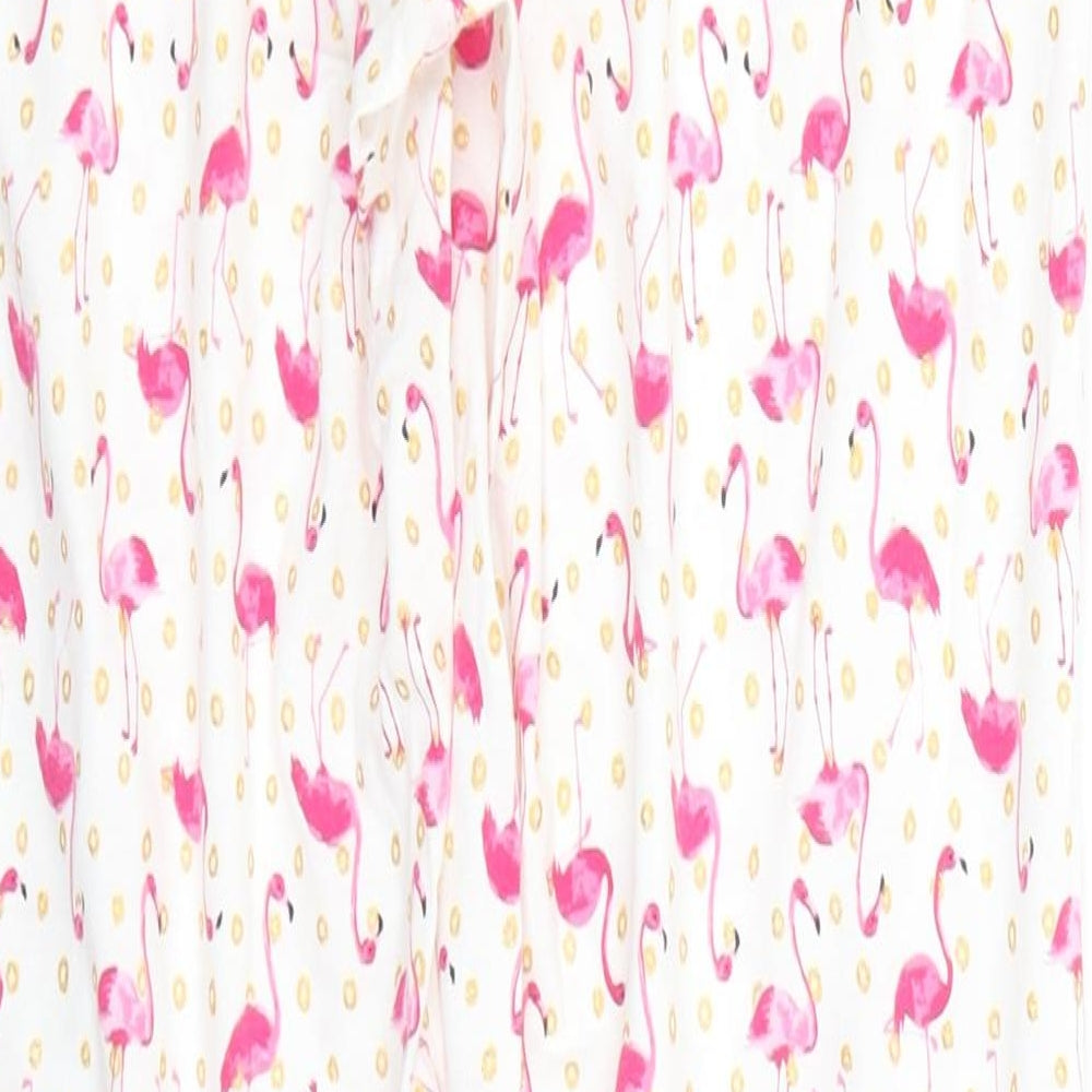 George Womens White Animal Print Cotton  Pyjama Pants Size 12   - Flamingos