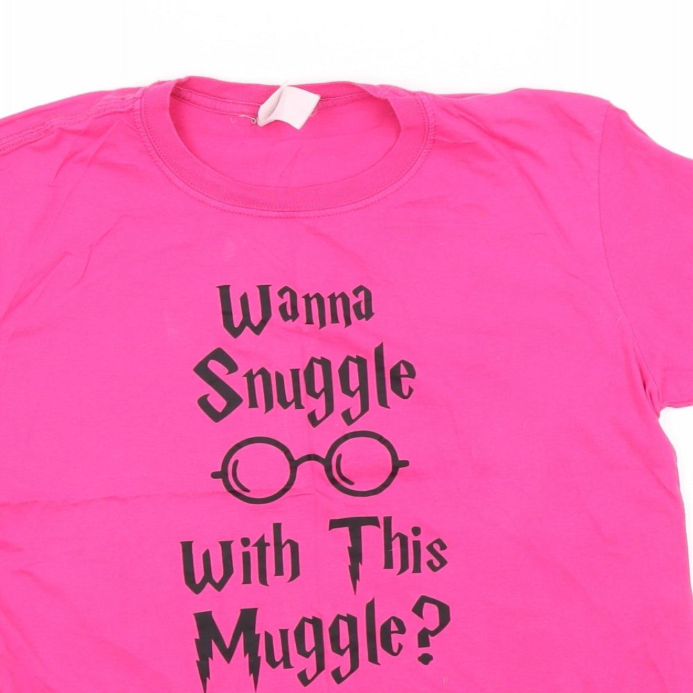 Harry Potter Womens Pink   Basic T-Shirt  Round Neck - Wanna Snuggle with this Muggle?