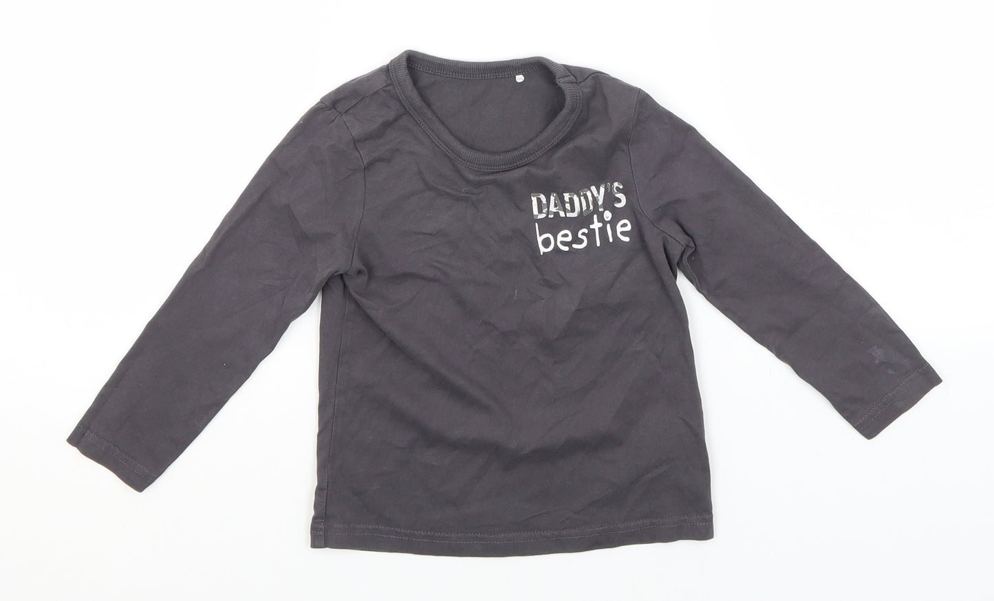 George Boys Grey  Cotton Basic T-Shirt Size 2-3 Years Round Neck  - Daddy's Bestie