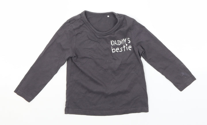 George Boys Grey  Cotton Basic T-Shirt Size 2-3 Years Round Neck  - Daddy's Bestie