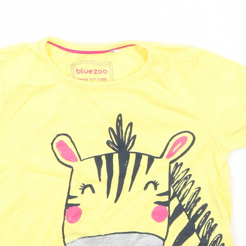 Blue Zoo Girls Yellow  Cotton Basic T-Shirt Size 5-6 Years Round Neck  - Zebra
