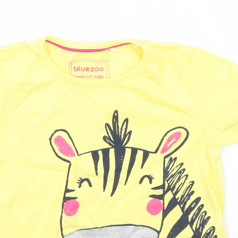 Blue Zoo Girls Yellow  Cotton Basic T-Shirt Size 5-6 Years Round Neck  - Zebra