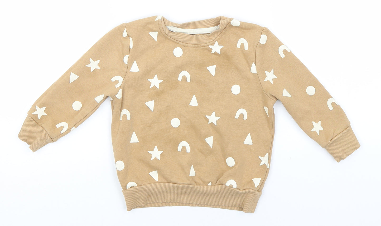 George Boys Brown Round Neck Geometric Cotton Pullover Jumper Size 2-3 Years