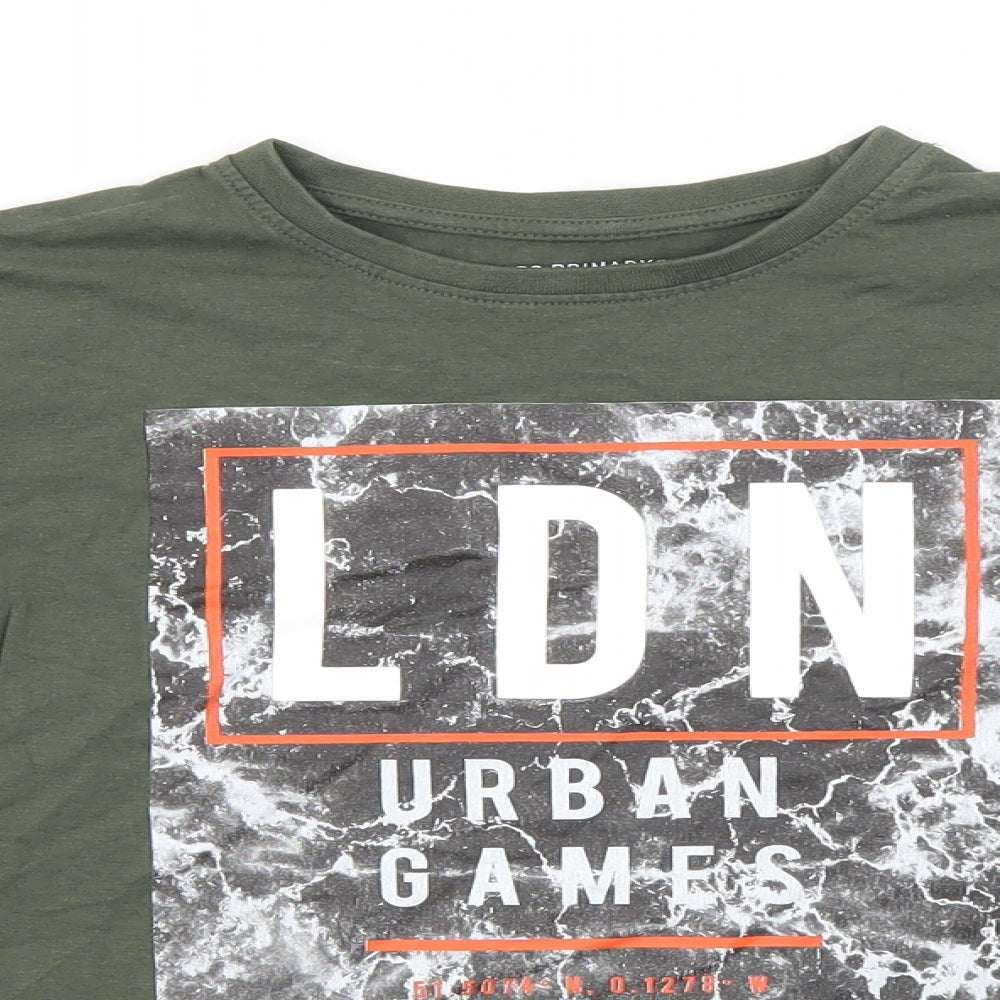 Primark Boys Green  Cotton Basic T-Shirt Size 9-10 Years Round Neck  - Urban Games