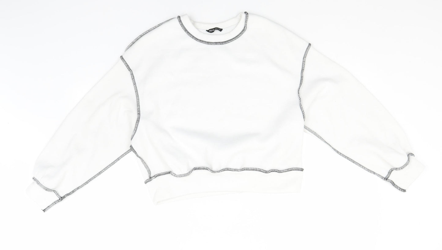 SheIn Womens White Round Neck  Polyester Pullover Jumper Size S