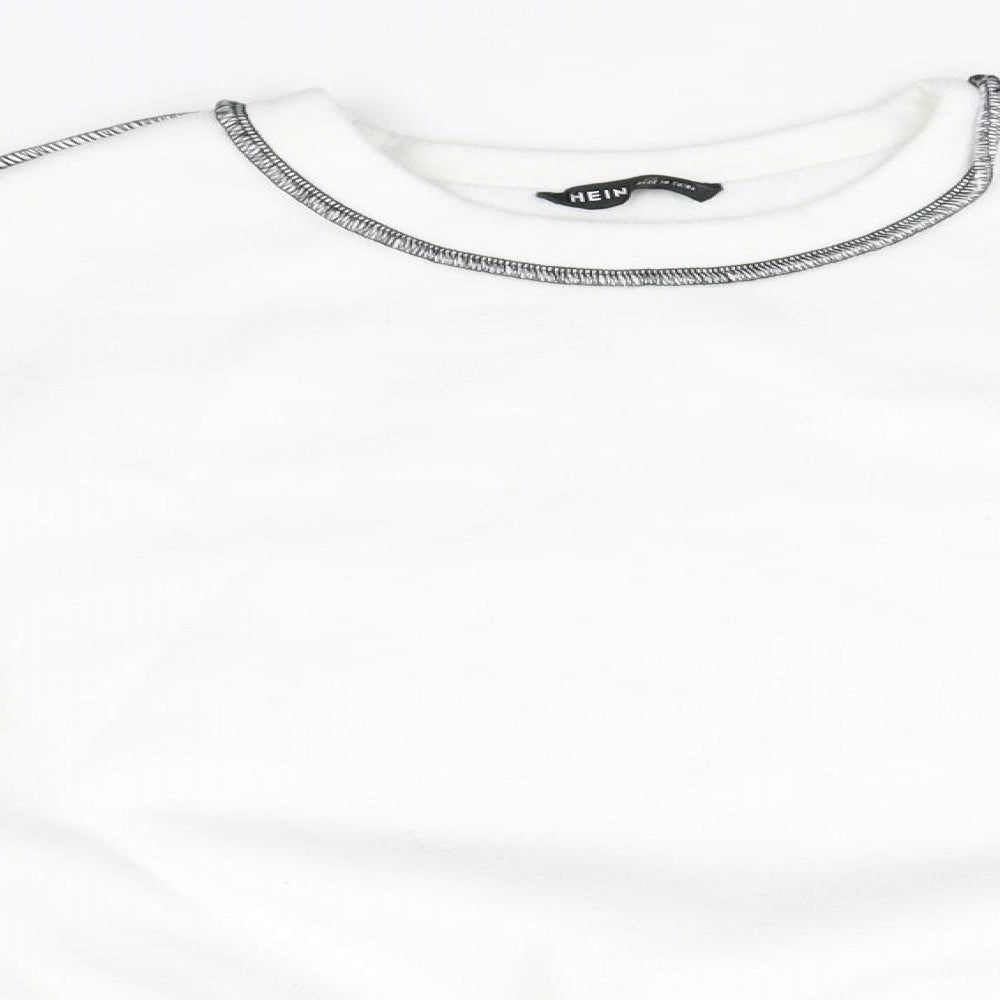SheIn Womens White Round Neck  Polyester Pullover Jumper Size S