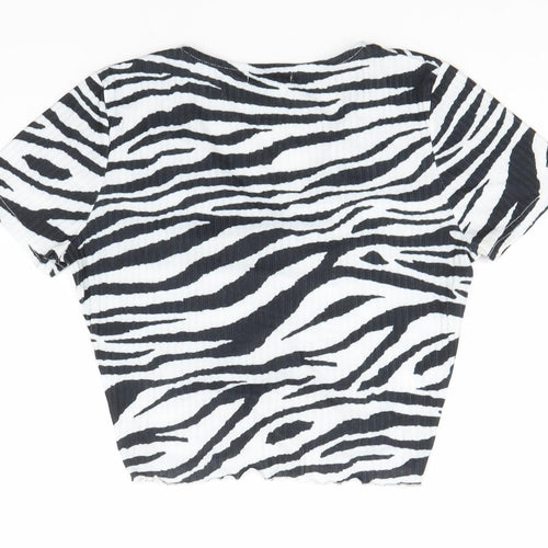 New Look Womens White Animal Print Polyester Basic T-Shirt Size 12 V-Neck