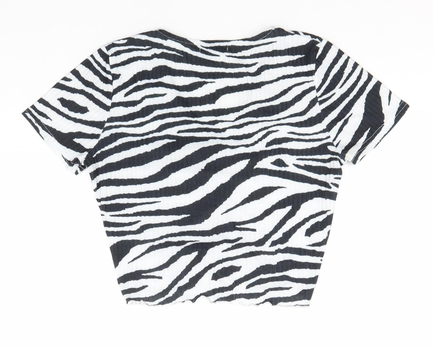 New Look Womens White Animal Print Polyester Basic T-Shirt Size 12 V-Neck