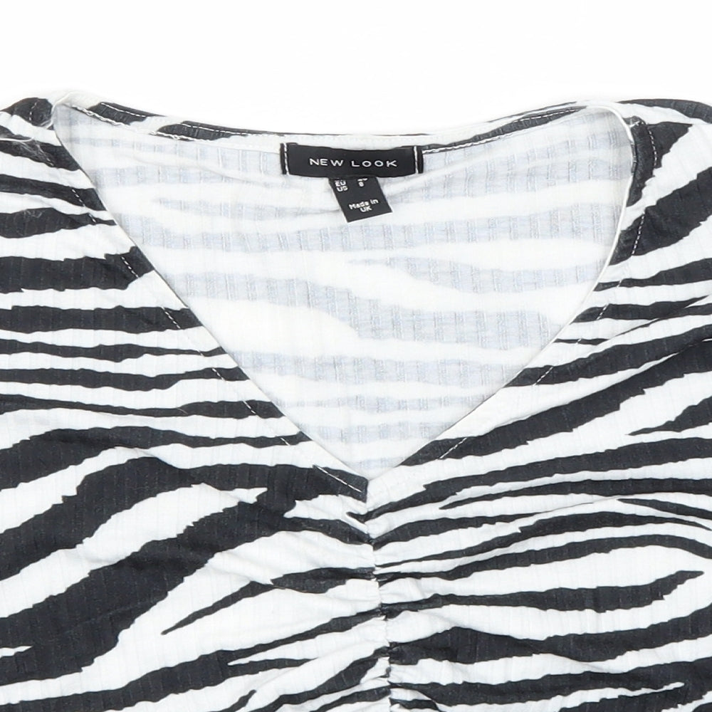 New Look Womens White Animal Print Polyester Basic T-Shirt Size 12 V-Neck