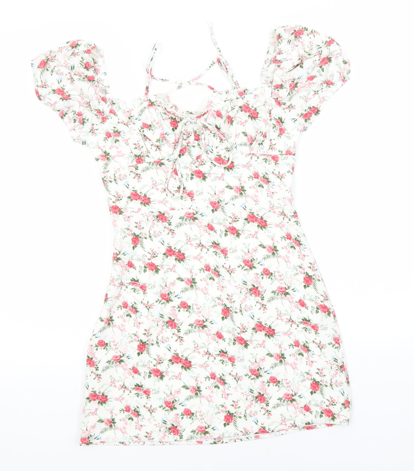 SheIn Womens White Floral Polyester A-Line  Size XS  Round Neck