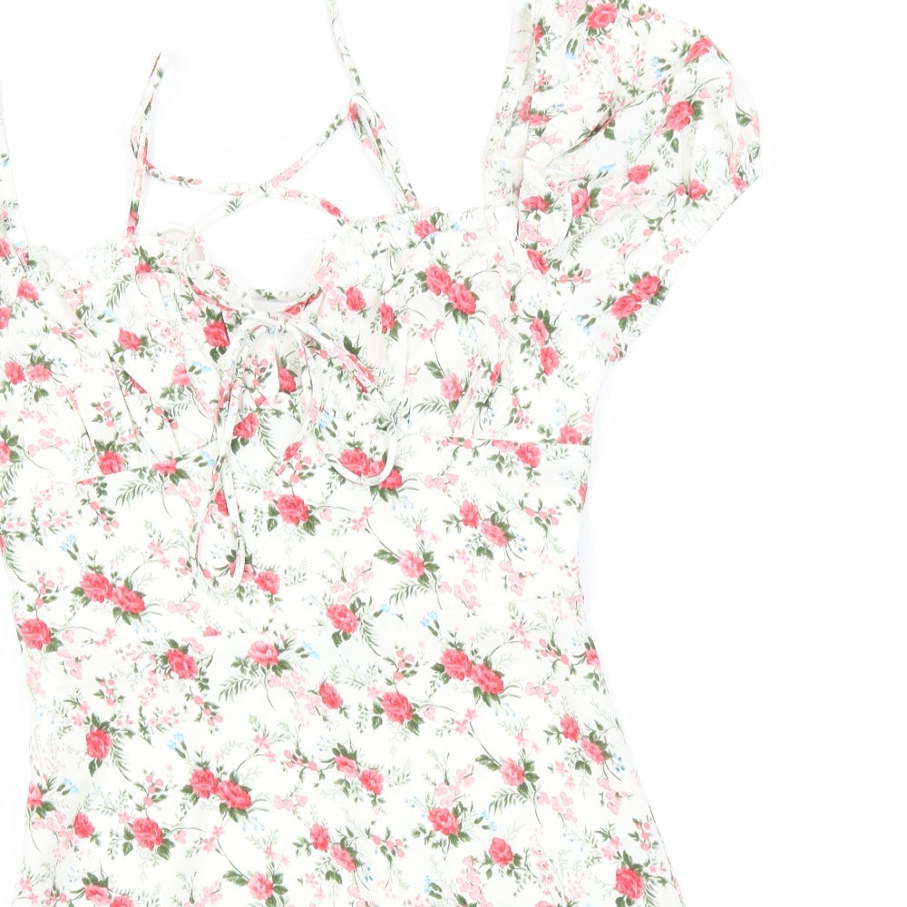 SheIn Womens White Floral Polyester A-Line  Size XS  Round Neck