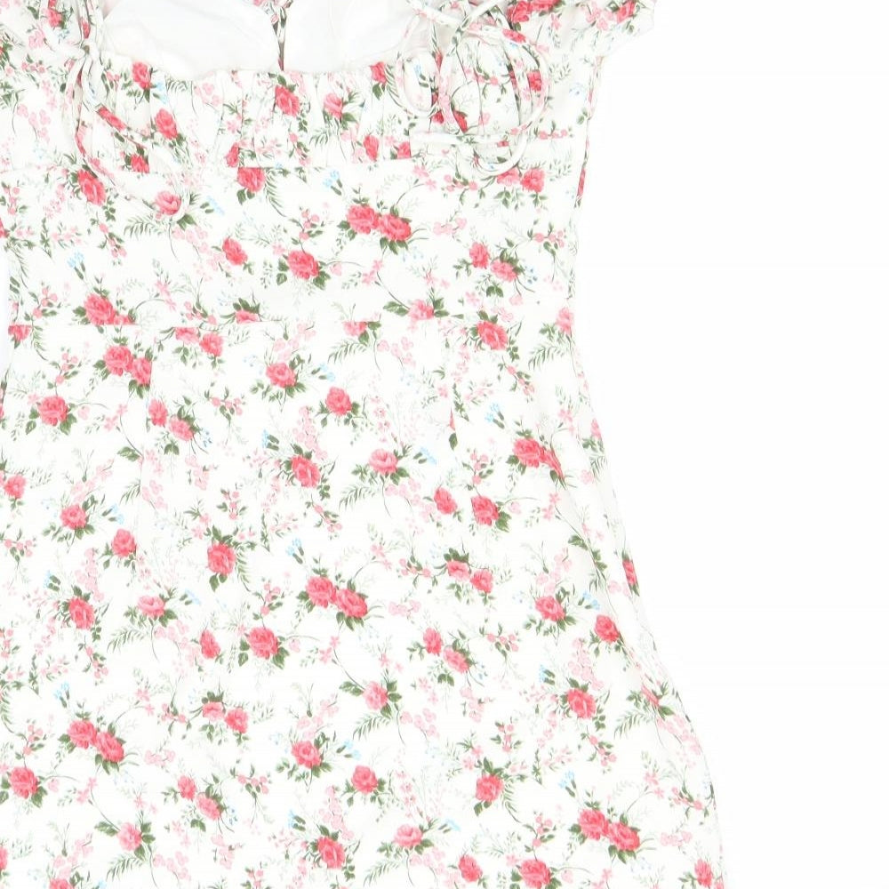 SheIn Womens White Floral Polyester A-Line  Size XS  Round Neck