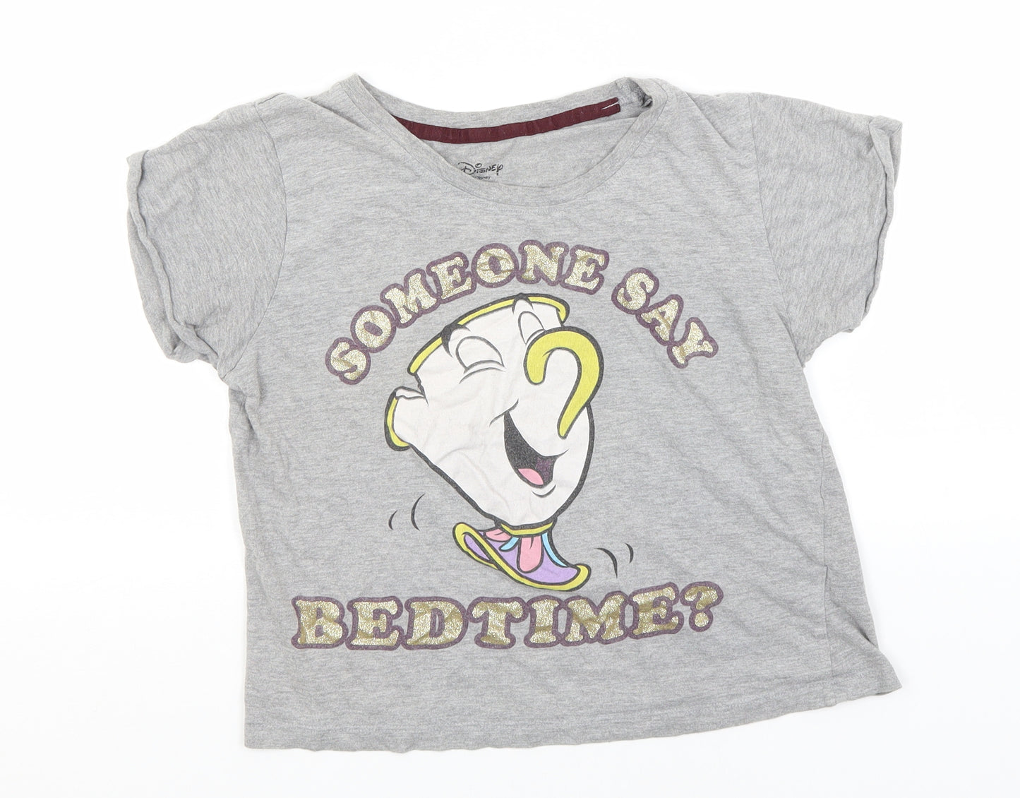 Disney Womens Grey  Cotton Basic T-Shirt Size 6 Round Neck - Beauty and the Beast