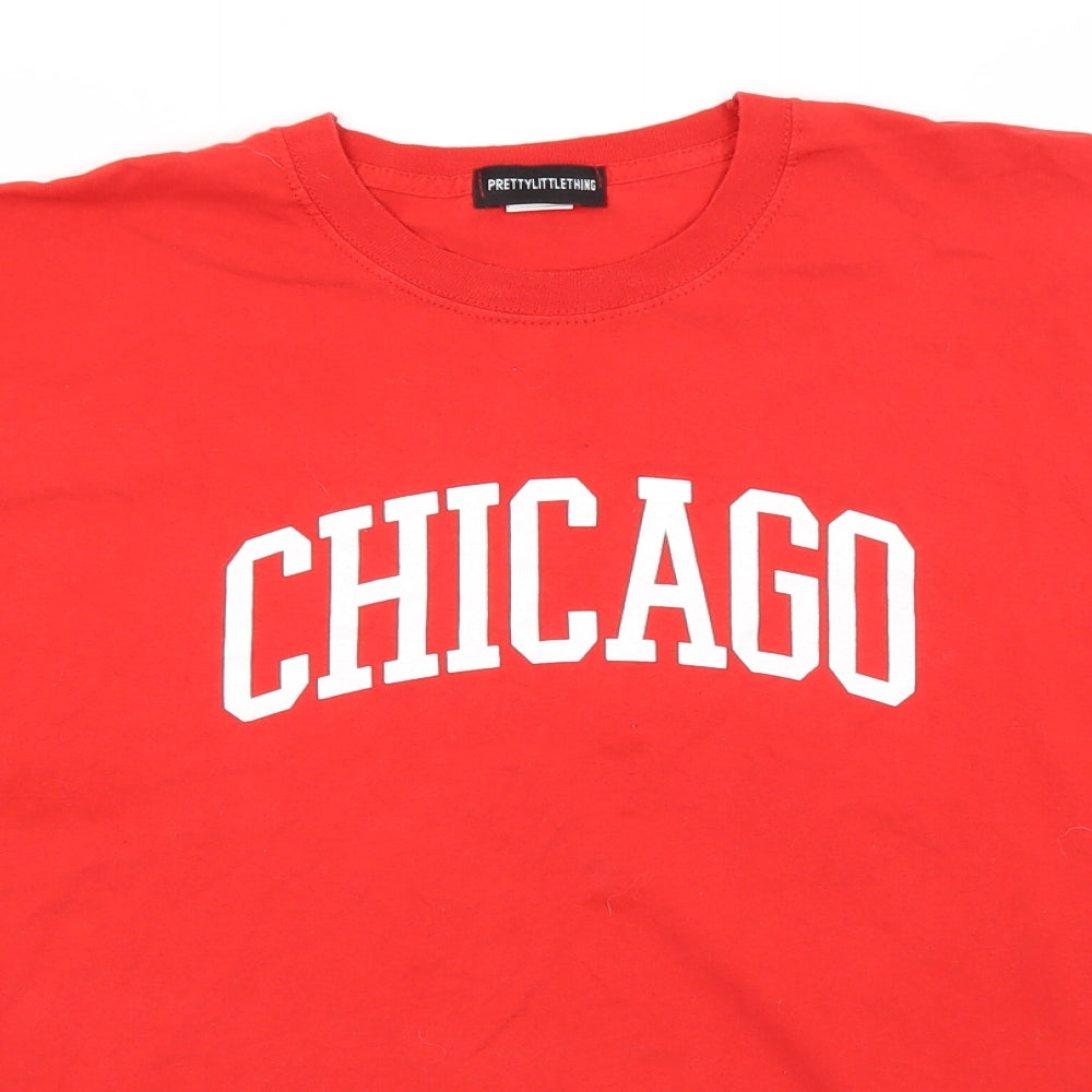 PRETTYLITTLETHING Womens Red  Cotton Basic T-Shirt Size L Round Neck - Chicago