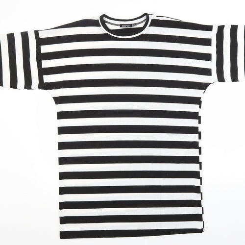 Boohoo Womens Black Round Neck Striped Polyester Pullover Jumper Size 14