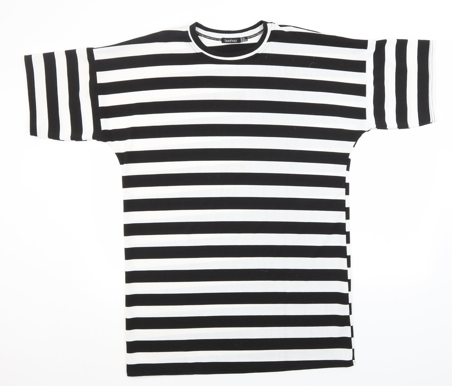 Boohoo Womens Black Round Neck Striped Polyester Pullover Jumper Size 14