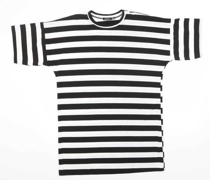 Boohoo Womens Black Round Neck Striped Polyester Pullover Jumper Size 14