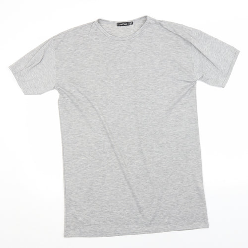 Boohoo Womens Grey  Polyester Basic T-Shirt Size 12 Round Neck