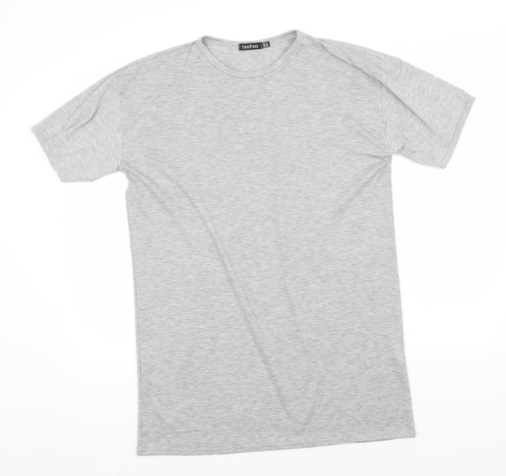 Boohoo Womens Grey  Polyester Basic T-Shirt Size 12 Round Neck