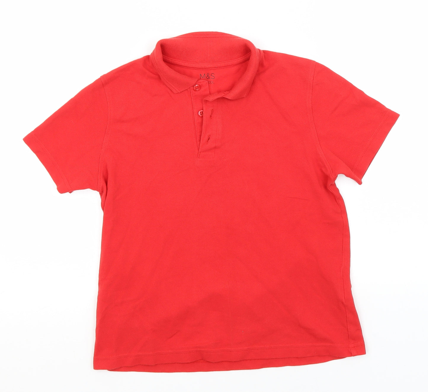 Marks and Spencer Boys Red  Cotton Basic Polo Size 9-10 Years Collared  - School