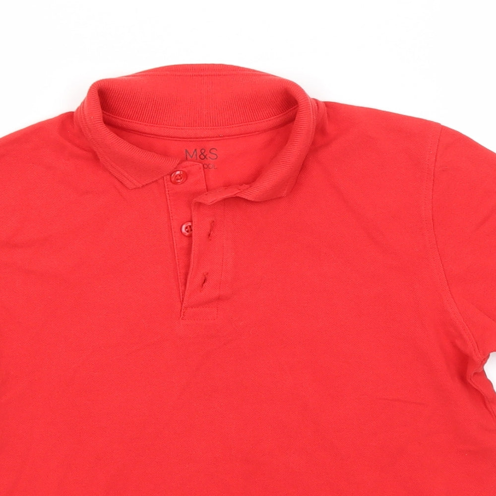 Marks and Spencer Boys Red  Cotton Basic Polo Size 9-10 Years Collared  - School