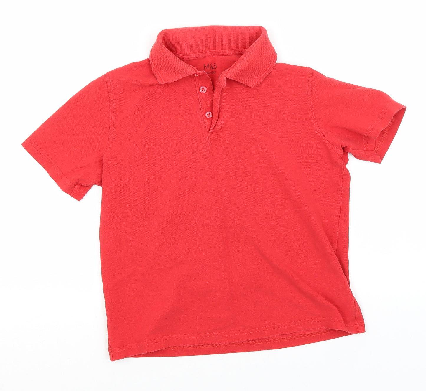 Marks and Spencer Boys Red  Cotton Basic Polo Size 10-11 Years Collared  - School