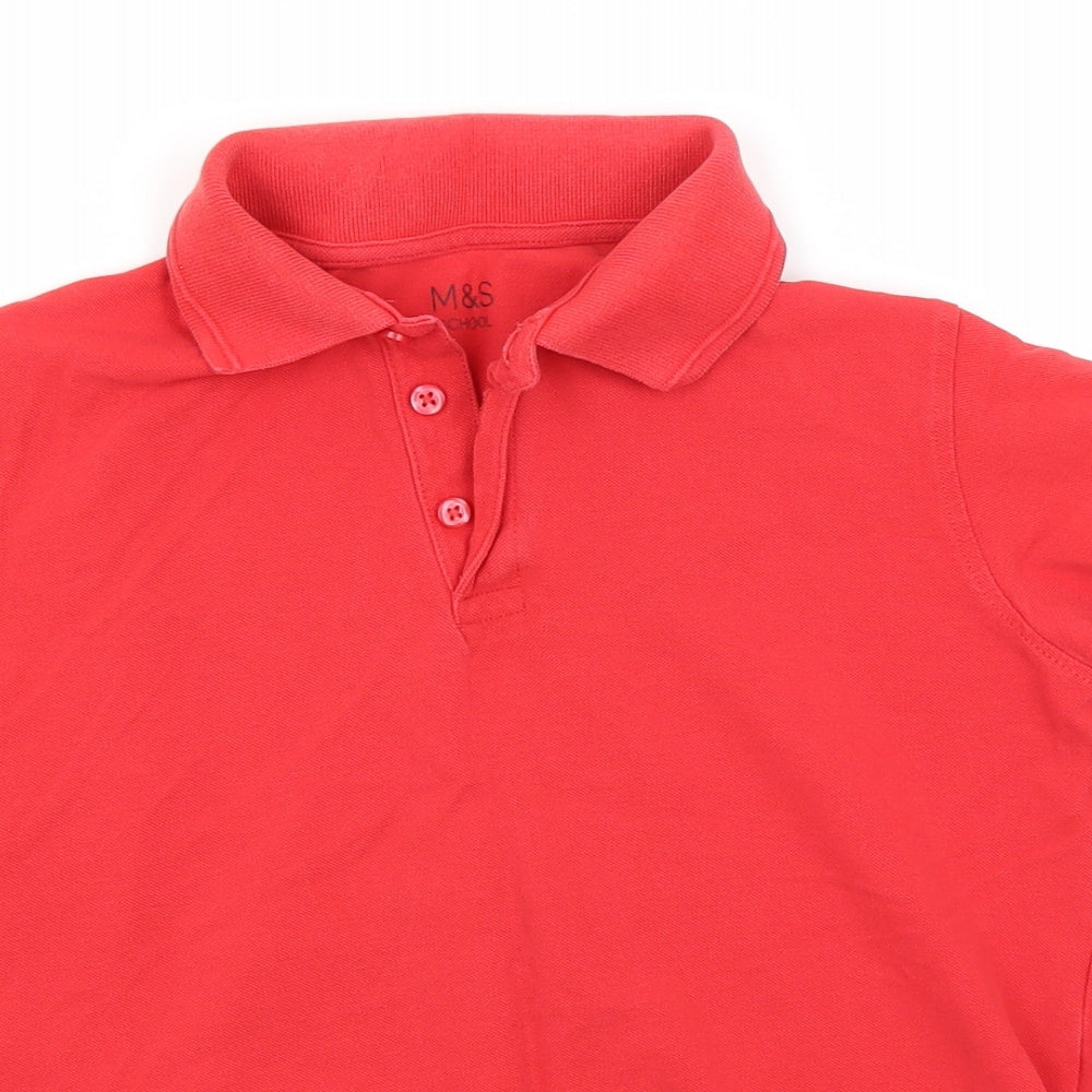Marks and Spencer Boys Red  Cotton Basic Polo Size 10-11 Years Collared  - School