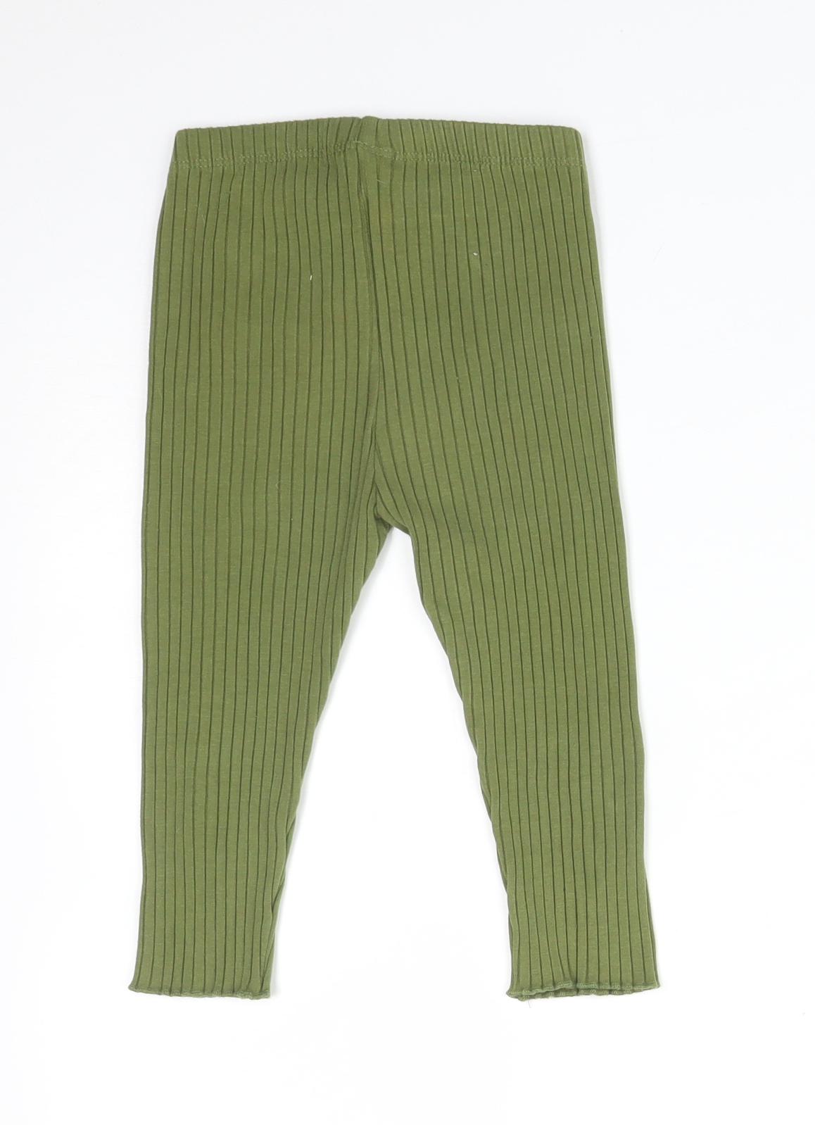 NEXT Girls Green Striped Cotton  Leggings Size 18-24 Months