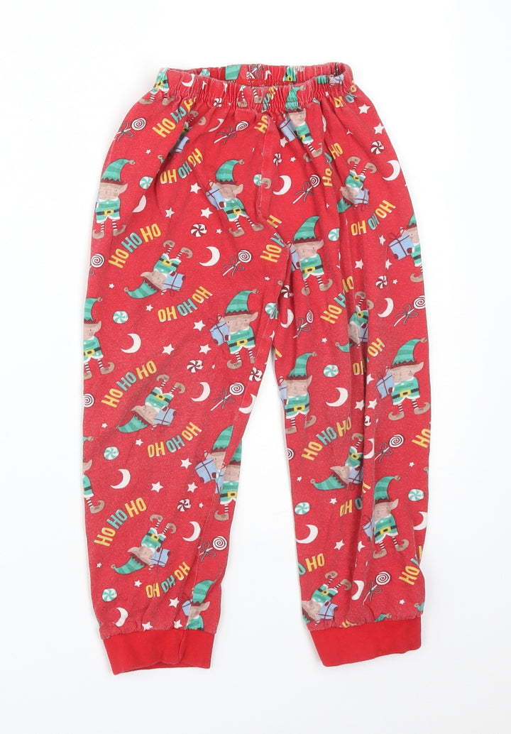 Made By Elves Boys Red Solid Cotton Pyjama Pants Size 5-6 Years - CHRISTMAS ELVES