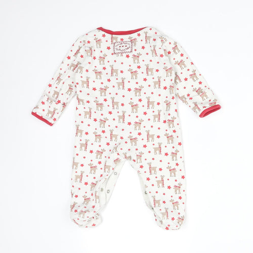 JoJo Maman Bébé Baby White  Cotton Babygrow One-Piece Size 3-6 Months   - CHRISTMAS. REINDEER