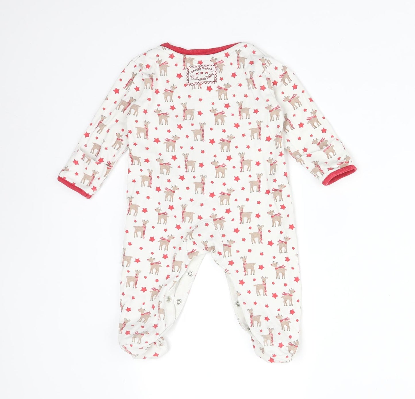 JoJo Maman Bébé Baby White  Cotton Babygrow One-Piece Size 3-6 Months   - CHRISTMAS. REINDEER