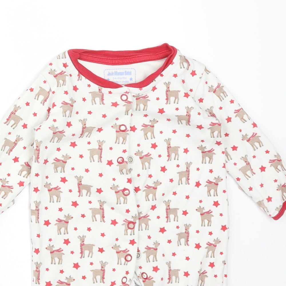 JoJo Maman Bébé Baby White  Cotton Babygrow One-Piece Size 3-6 Months   - CHRISTMAS. REINDEER