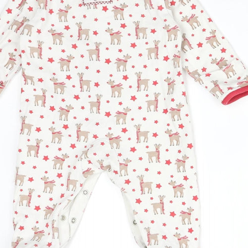 JoJo Maman Bébé Baby White  Cotton Babygrow One-Piece Size 3-6 Months   - CHRISTMAS. REINDEER
