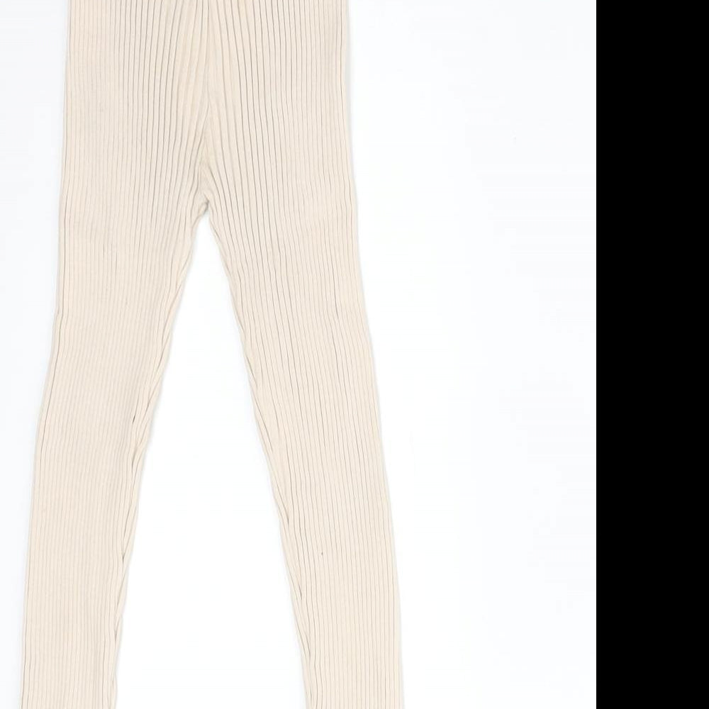 Zara Girls Beige Striped Cotton  Trousers Size 3-4 Years  Regular  - LEGGINGS