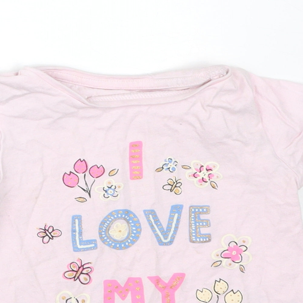 Nutmeg Girls Pink Floral Cotton Basic T-Shirt Size 2-3 Years Round Neck  - I LOVE MY NANA