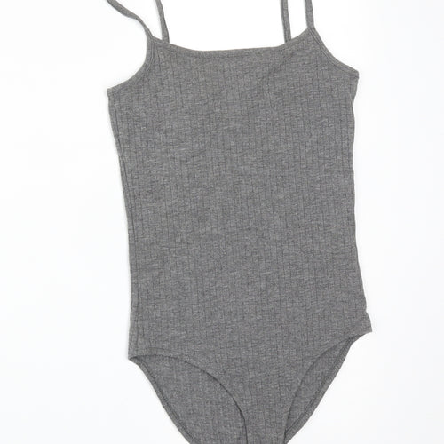 Primark Womens Grey Striped Polyester Bodysuit One-Piece Size 4