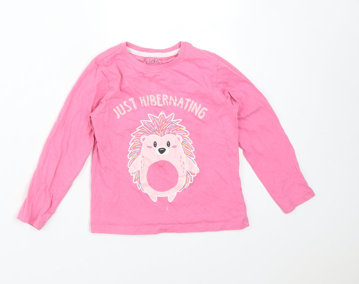 PEP&CO Girls Pink Solid Cotton Pyjama Top Size 3-4 Years - HEDGEHOG. JUST HIBERNATING