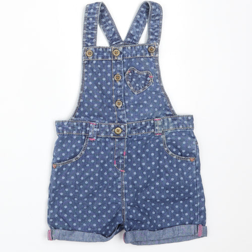 Matalan Girls Blue Polka Dot Cotton Dungaree One-Piece Size 2-3 Years