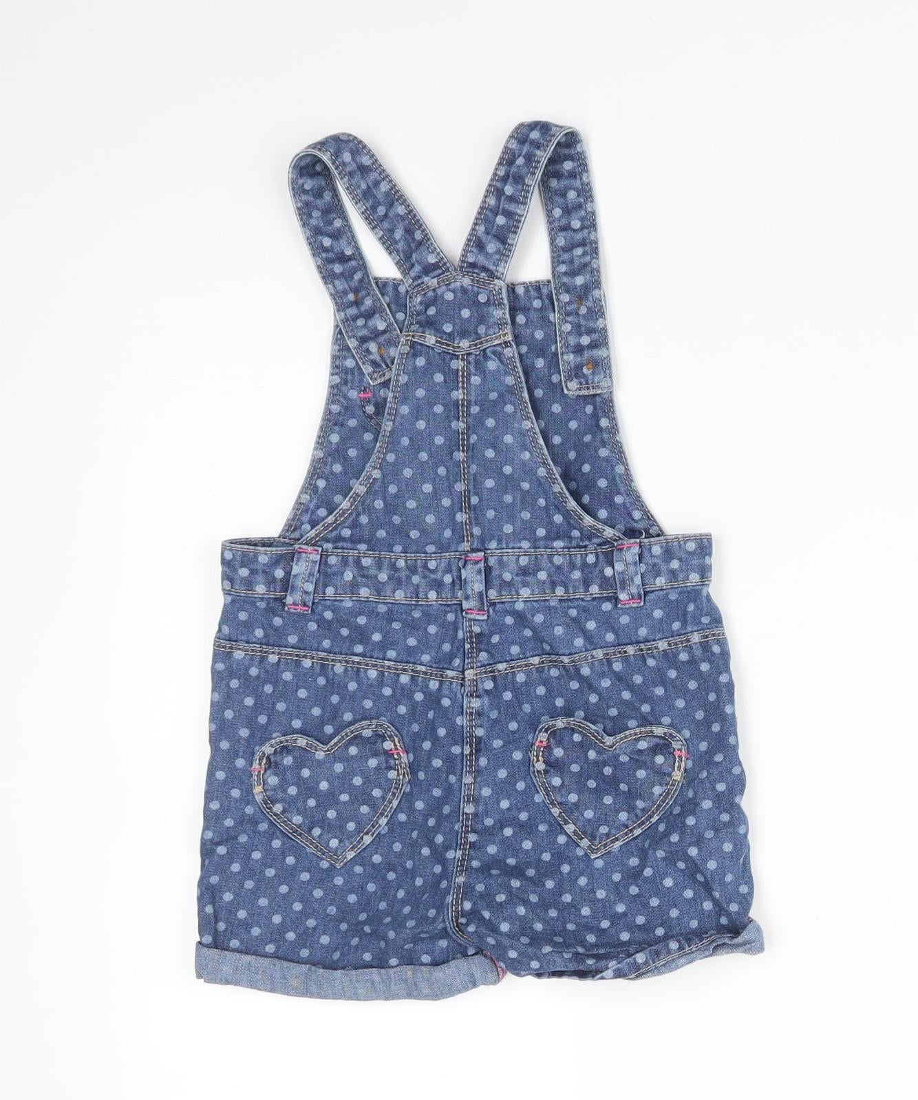 Matalan Girls Blue Polka Dot Cotton Dungaree One-Piece Size 2-3 Years