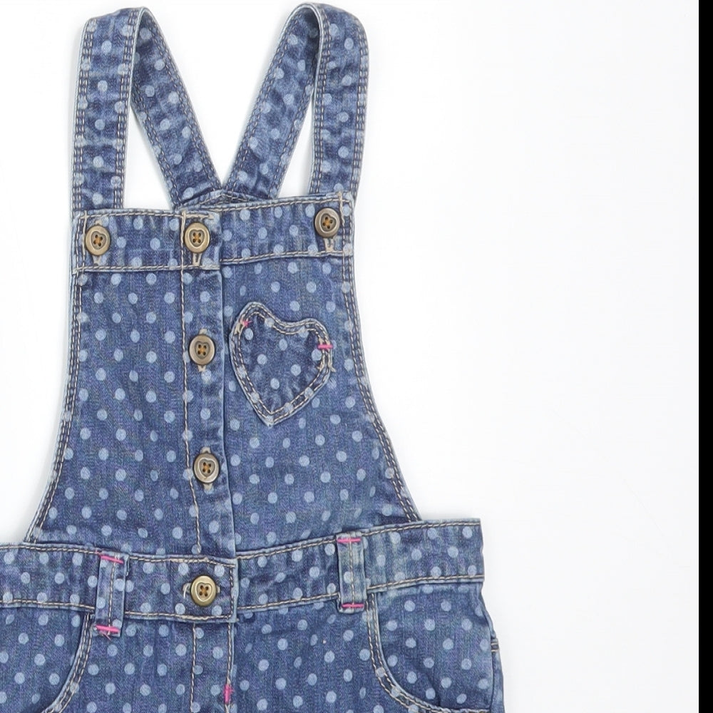 Matalan Girls Blue Polka Dot Cotton Dungaree One-Piece Size 2-3 Years