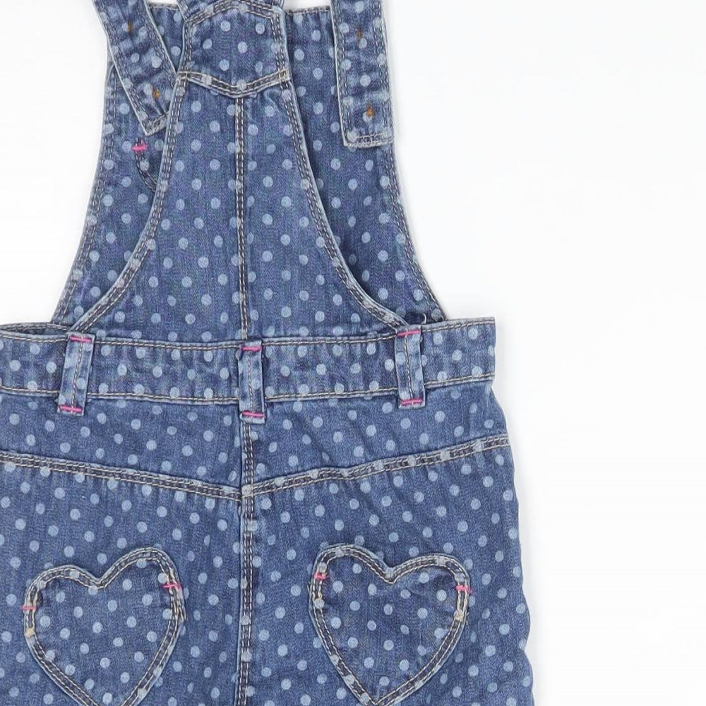 Matalan Girls Blue Polka Dot Cotton Dungaree One-Piece Size 2-3 Years