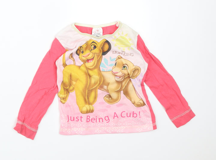 Disney Girls Pink  Cotton Basic T-Shirt Size 2-3 Years Round Neck  - THE LION KING