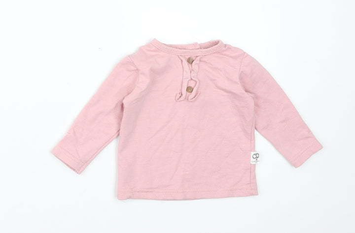 CHICK PEA Girls Pink  Cotton Basic T-Shirt Size 6-9 Months Round Neck