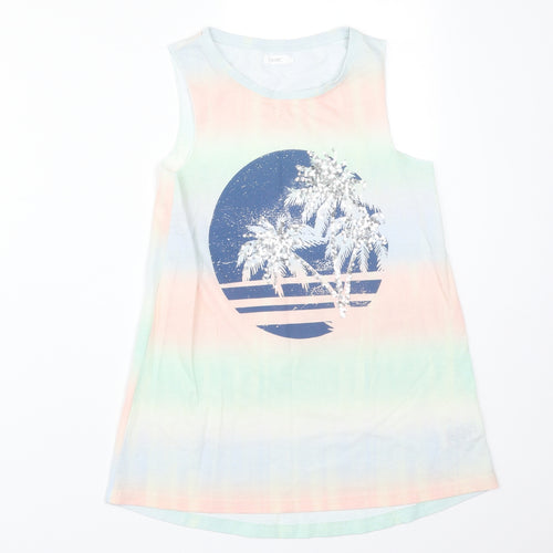NEXT Girls Multicoloured  Polyester Basic Tank Size 10 Years Round Neck  - PALM TREES
