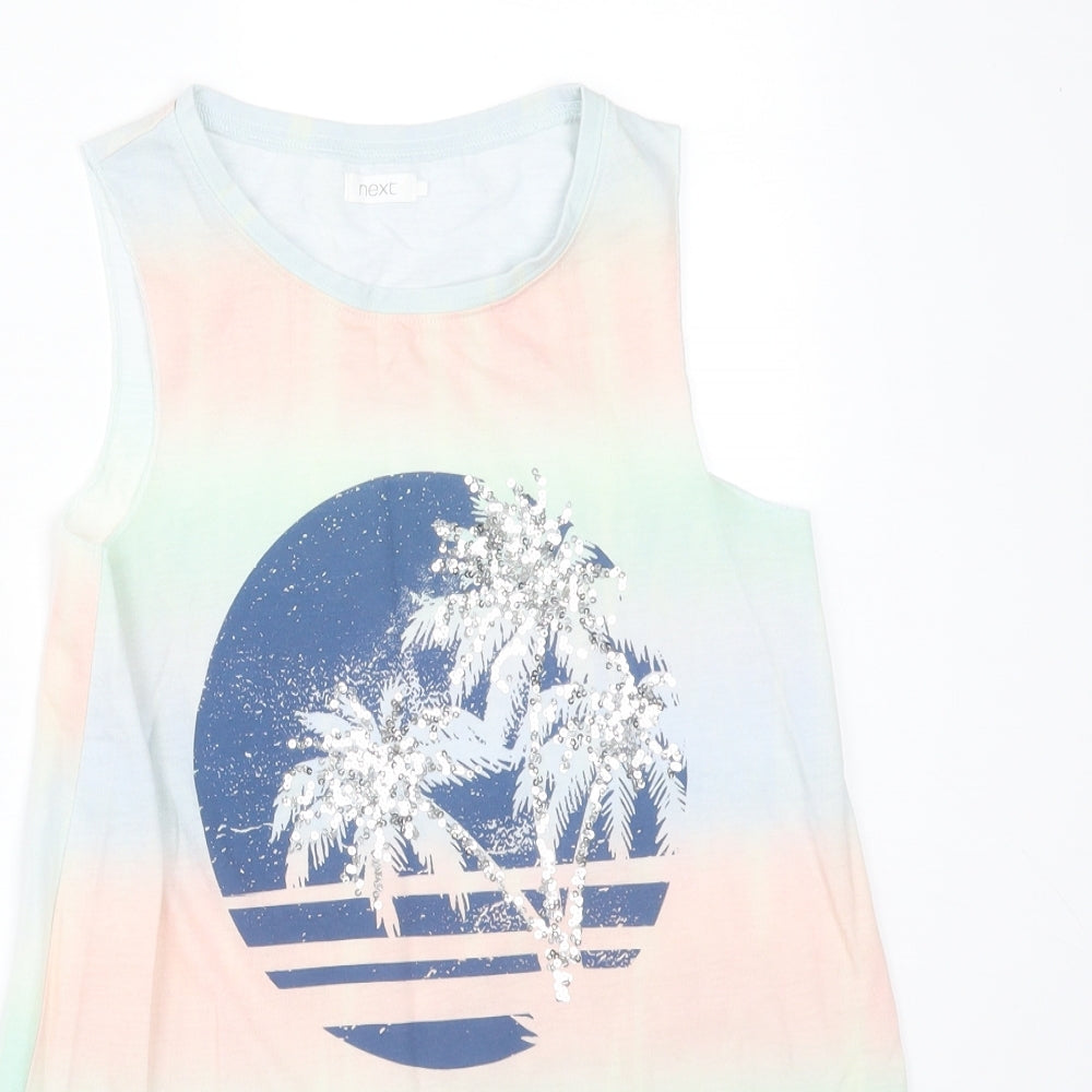 NEXT Girls Multicoloured  Polyester Basic Tank Size 10 Years Round Neck  - PALM TREES